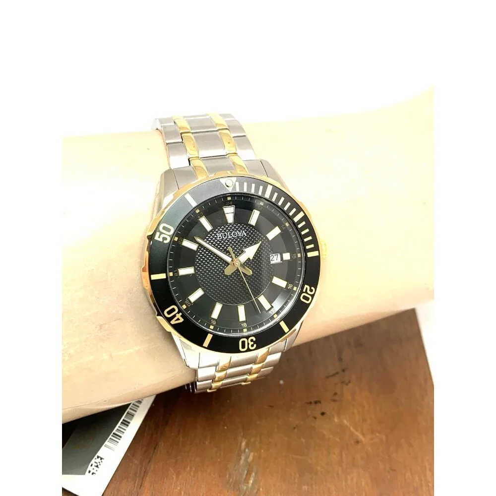 Bulova Men's Watch 98B394 Diver Black Dial Quartz Two Tone Stainless Steel 44mm